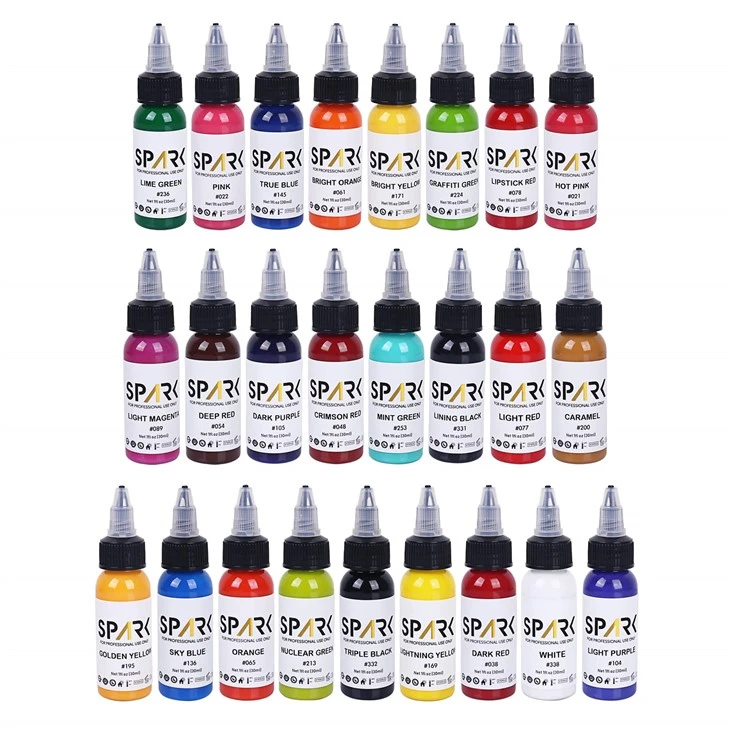Spark High - конец 1 унции Premium Fast Smoo, TH Permanting 25 Color Sets Spark Tattoo Ink для Body Art и татуировки